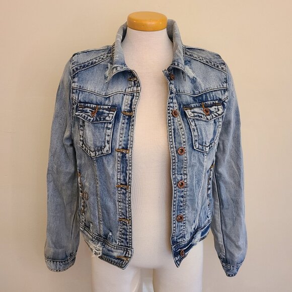 White Crow Red Bandana Distressed Jean Jacket - Picture 2 of 10